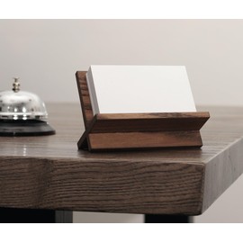 Business Card Holder for Desk - Brown Wood Small Cards Holders for Men , Professional Desktop Business Card Stand Display , Wooden Name Card Holder , Modern Design Office Business Cards Holder