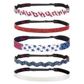 Hipsy Women's Adjustable NO SLIP Sports Headbands Multi Color Pack (Red White & Blue 5pk)