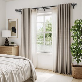 Zeerobee 1 Inch Double Curtain Rod, Black Double Curtain Rods for Windows 32 to 144, Adjustable Heavy Duty Drapery Pole with Classic End Caps, Black, 32"-144"