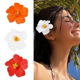 Lohill 3 Pieces Hawaiian Flower Hair Clips for Women, Plumeria Hibiscus Hair Clip, Artificial Flowers Hair Clip, Flowers Hair Clip, Hawaii Flowers Hair Accessories for Holiday, Beach Party
