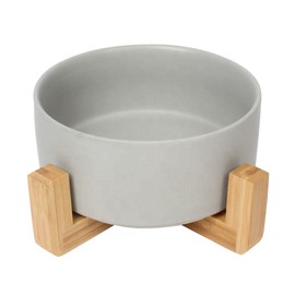 MATCHI Plato para Perro, Comedero para Perro, Bebedero para Perro, Platos para Perro De Cerámica, Comedero para Gato Y Perro con Base De Bambú Accesorios para Perro, Mascotas Perros Accesorios (Gris)