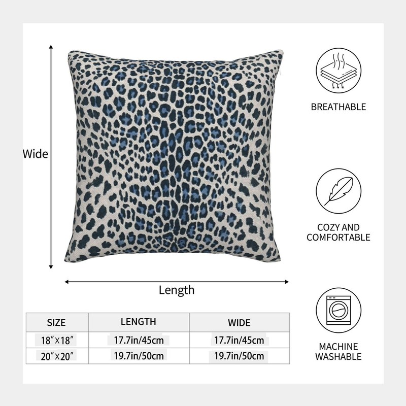 Leopard Print Navy Blue Throw Pillow Covers 18x18 Cheetah Pattern