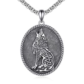 Celtic Wolf Necklace 925 Sterling Silver Viking Nordic Celtic Knot Pendant Necklace Wolf Jewelry Gift for Men Women