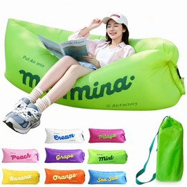 MIR Air Sofa, Air Couch, Air Bed, Indoor/Outdoor, Load Capacity 440.6 lbs (200 kg), Foldable, Instruction Manual and Storage Bag Included, Compact, Cute Design, Flower Viewing, Fireworks Festivals, Picnics, Beach, Camping (Green)