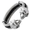 Klapgo Men's Gothic Skull Bracelet Stainless Steel Cable and Leather