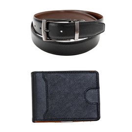 ECROSKO Men's Belt and Wallet Combo Gift Set | 1.35" Wide Reversible Belt with Swivel Buckle One Size 44" for Dress Casual Jeans | Slim Top-Grain Leather Bi-Fold Wallet
