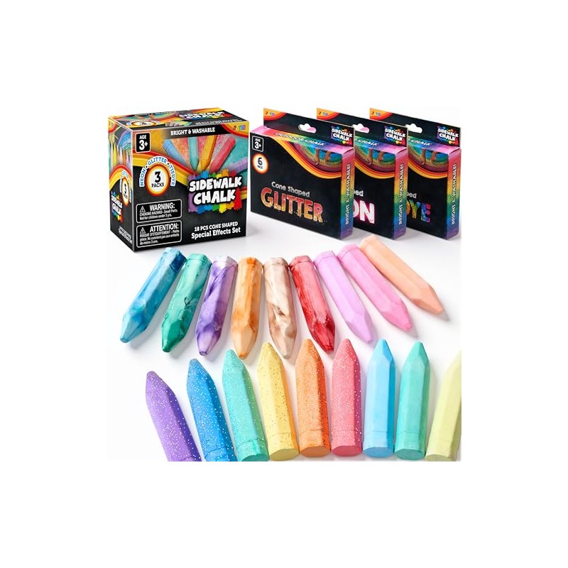 JOYIN 18 PCS Washable Sidewalk Chalk, 3 Packs Total, 3