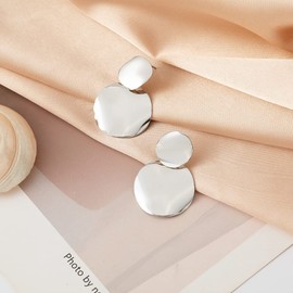 Double Drop Dangle Earrings for Women Silver Round Trendy Costume Jewelry with Gifts Box