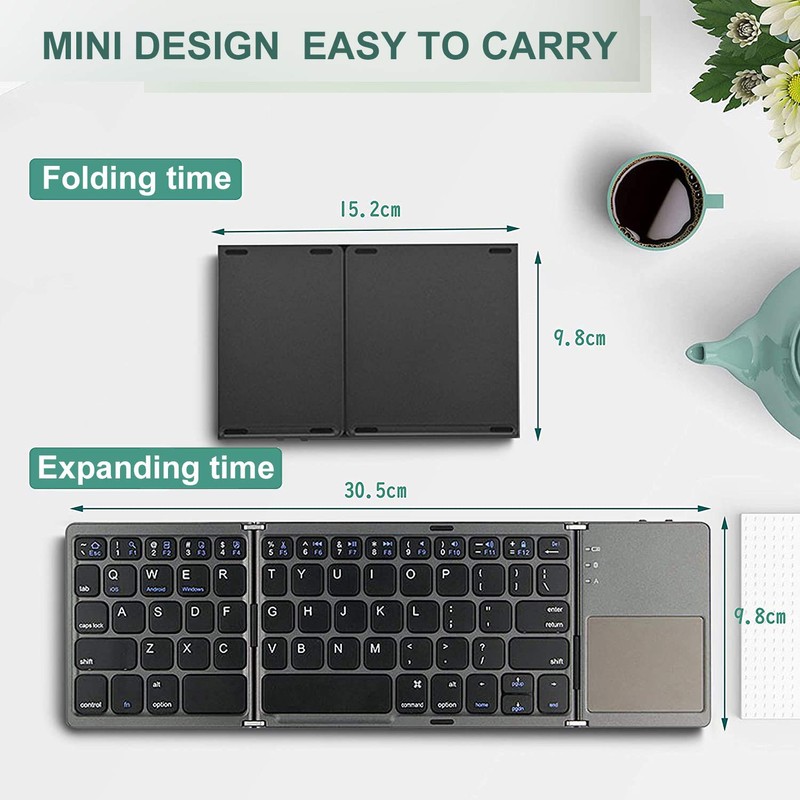 ROCK&ROWN Foldable Bluetooth Keyboard, Pocket Size Portable Wireless Keyboard with