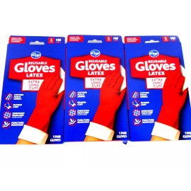 KROGER 3 PAIRS MEDIUM Comfort REUSABLE Gloves EXTRA LONG CUFF Superior Protection, RED