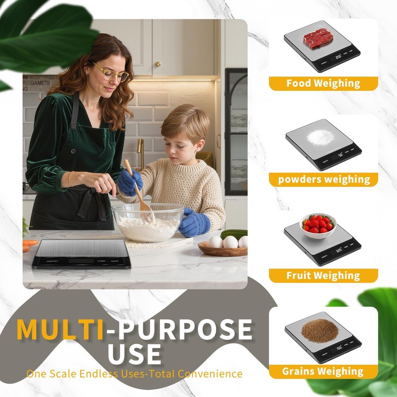 Food Scale - Rechargeable Digital Kitchen Scale 33lb, 1g/0.05oz Precision,
