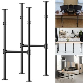 38 Inch Industrial Industrial Table Legs, Heavy Duty Iron Pipe Legs for Counter Tables, Desks & DIY Pipe Furniture - Dark Grey Black Powder Coated Metal Base (Set of 2, Rustic Vintage Design)