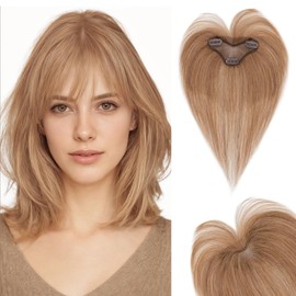 Hairro Clip In Bangs Wispy Hair Toppers For Women Remy Human Hair Short Thin Topper Hairpieces 3D Cover Clip On Fake Air Bang 11 Inches 14.5g #06 Light Brown