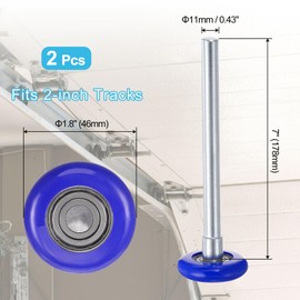 QUARKZMAN 2 x 1.8 inch nylon garage door rollers for 2 inch garage railway, 7 inch long handle, quiet garage door rollers, 6200zz precision bearings with 8 balls, blue