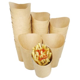 50pcs French Fry Holder Cups, 14oz Disposable Take-out Party Baking Waffle Paper Popcorn Boxes Charcuterie Cups Sandwich Ice Cream Holder for Wedding Birthday Party. (Brown)