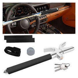 Car Steering Wheel Lock, Car Security Anti-Theft Device Retractable Steering Lock with 3 Keys & Safety Hammer, Car Lock Car Theft Prevention Universal for Auto Truck SUV Van (Black)