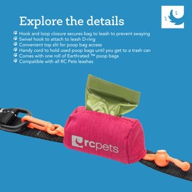 RC Pets P.U.P Bag, Dog Poop Bag Holder with Leash Attachment, Heather Black (Heather Azalea)