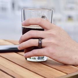 VAKKI Tungsten Carbide Hawaiian Koa Wood Ring for Men 8mm Abalone Shell Inlay Black Wedding Band Size Z+2