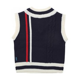 TOTO HEROS Kids Toddlers Unisex Preppy Striped V-Neck Knit Pullover Sweater Vest for Boys & Girls Made in Korea (US, Alpha, Small, Regular, Navy)