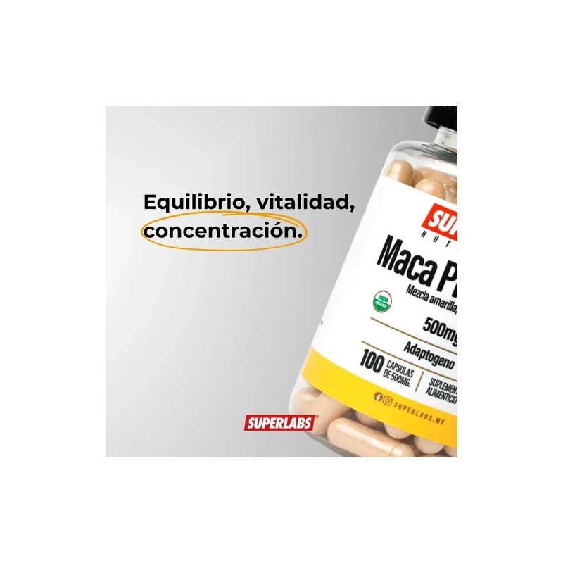Maca Peruana Premium Superlabs Nutrition 500mg 100 Cápsulas Vegano Sin