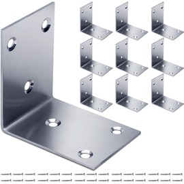 Toolzia Angle Brackets 10 Pcs, Bracket for Wood Stainless Steel Sleeper Brackets with 60 Screws, Corner Brackets for Wood Heavy Duty, Metal Angle Brackets for Wood (65x65x48mm)