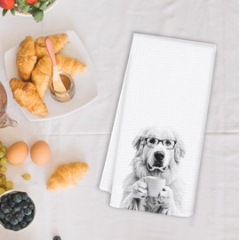 OSLYSOF Funny Golden Retriever Kitchen Towels, Gifts for Golden Retriever Lovers Dish Tea Towels, Black and White Dog Owner Gifts Hand Towel for Kitchen, Coffee Bar Station Decor, 16x24 Inch