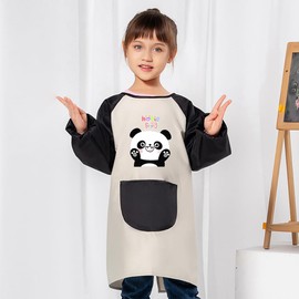 MESU Kids Art Smocks Long Sleeve Apron Waterproof Artist Painting Children Apron Panda L