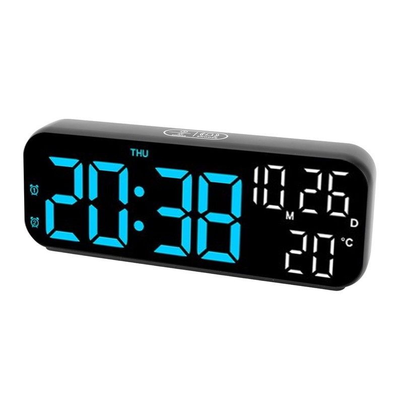 Digital Clock Dual Display Voice Control 3 Adjustable Brightness Date