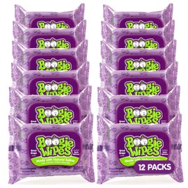 Baby Wipes by Boogie Wipes, Wet Wipes for Face, Hand, Body & Nose, Made with Vitamin E, Aloe, Chamomile and Natural Saline, Grape Scent, 30 Count, Pack of 12