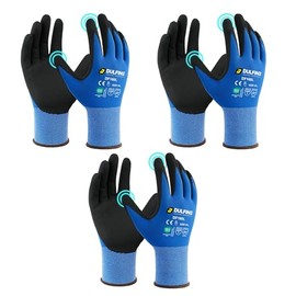 Safety Work Gloves MicroFoam Nitrile Coated-12 Pairs Pack,Blue Seamless Knit Nylon Glove with Black Micro-Foam Nitrile Grip,Ideal for General Purpose,Automotive,Home Improvement,Painting(Large)