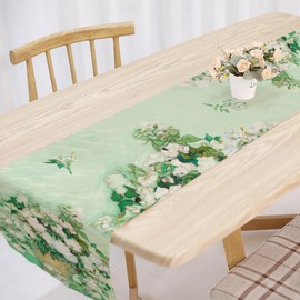 LOZULO Modern Spring Van Gogh Rose Table Runner, Summer Seasonal Kitchen Table Decoration, Indoor Holiday Party Decor, Table Runner, Outdoor Sealing Table Runner, 40 x 140 cm