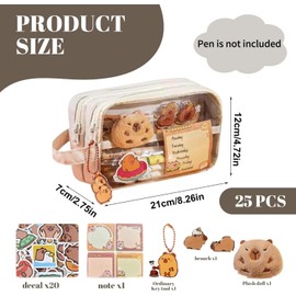 Capybara Pencil Case,Cute Pencil Case Aesthetic Clear Pen Case with Handle,Capybara Stuff Pencil Box Large Capacity Zipper Pencil Pouch with Stickers,Capybara Stationery School Supplies (White)