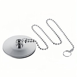 AUNMAS Tapón de Acero Inoxidable y Goma para Fregadero de Cocina y Bañera, con Cadena, Plateado