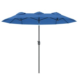 Double-Sided 9.5' Navy Blue Patio Umbrella with Push Button Tilt Crank 3 Air Vents 12 Ribs Outdoor Base Includedcolor: Navy Color