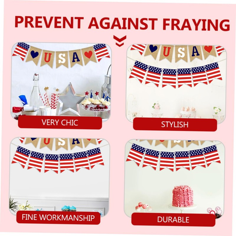 jojofuny 2sets USA Patriotic Bunting American Independence Day Banner Love