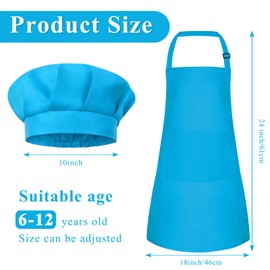 BOUBONI Kids Apron and Chef Hat Set Adjustable Cooking Art Apron with 2 Pockets Toddler Chef Hat and Apron for Cooking Baking and Painting, D-blue