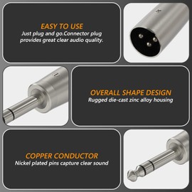 GEEKRIA for Creators XLR Male to 1/4 Inch (6.35mm) TRS Male Microphone Cable Adapter, Compatible with Shure SM57, SM7B, MV7, PGA48, Behringer xm8500 Mic Cord Plug (Silver, 2 Pack)