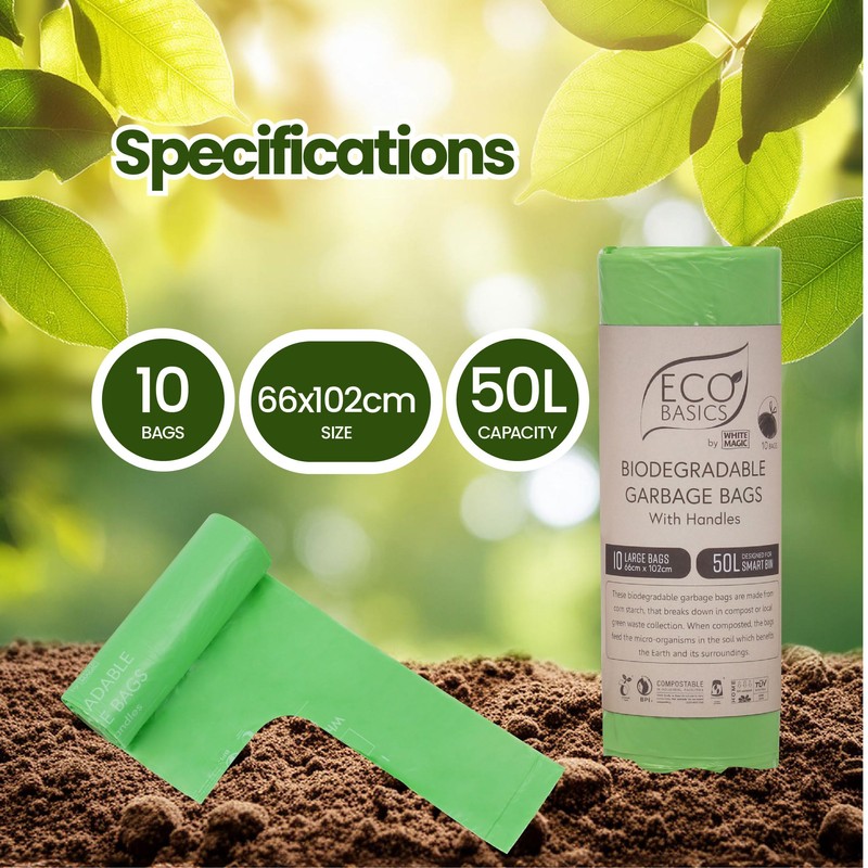 Eco Basics Biodegradable Garbage Bags with Handles – Large, 20