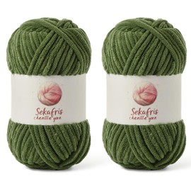 2 Pack Chunky Chenille Yarn for Crocheting, Baby Yarn for Crocheting Soft Blanket, 174.9 yds /7 oz Crochet Yarn, Bulky 5 Amigurumi Yarns, Fluffy Velvet Yarns for Knitting Crafts (2 Army Green)