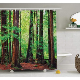 Gaakvrr Shower Curtain Green Forest Redwood Tree Nature Landscape Waterproof Bathroom Curtain Set with 12 Hooks (180x180cm)