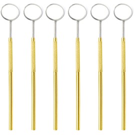 AAProTools Pack of 6 pcs Gold Plated Stainless Steel Dental Teeth Inspection Mirror #5 with Handle