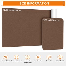 Cahomo Self-Adhesive Leather Repair Patches Tape for Couches - 8x11 inch, Vinyl & Leather Repair Kit for Furniture, Car Seats, Handbags, Jackets - Dark Brown