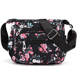 Kecartu Small Crossbody Bag for Women, Lightweight Casual Nylon Crossbody Purses, Water Resistant Multi Zipper Pockets Shoulder Bag, Travel Messenger Bag (Peach Blossom)