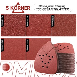 PMIQSA 100 Pieces Mouse Sander Pads 12 Holes Sanding Pads Hook and Loop Sander Sheets 40/80/120/240/400 Grits Sandpaper for Black and Decker Detail palm Sander Pads
