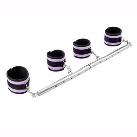 Spreader Bar Heavy Duty Stainless Steel Expandable Silver Bar Home Gym with 4pcs Furry Purple Adjustable Straps,Sports Aid Training Fitness Gear Pilates Aid Kit,Yoga Set (Silver+Purple Furry Kit)
