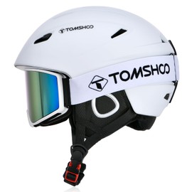 TOMSHOO Ski Helmet Set, Snowboard Helmet with Ski Goggles Set, Earmuffs, Ventilation Holes, Skiing Gear for Men Women Youth(L, White)