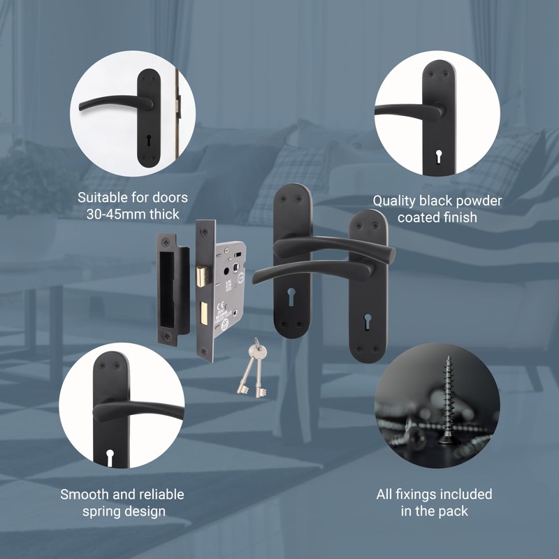 EAI Black Door Handle Key Lock Set - 1 Pair
