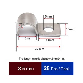 MgcTolBox 25 x Metal Cable Clamps V2A Stainless Steel Pipe Clamp Hose Buckle Pipe Holder Cable Fixing for Cables up to Diameter 5 mm