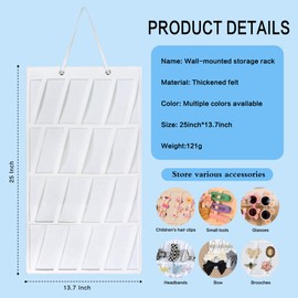 NAISIER Claw Hair Clips Storage Organizer Hanging Hair bow holder organizer for girls hair accessories stand Holder for Wall,Door,Closet.White