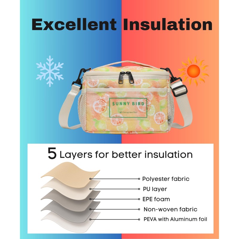 SUNNY BIRD Foldable Insulated Lunch Bag Leakproof Thermal Lunch Box